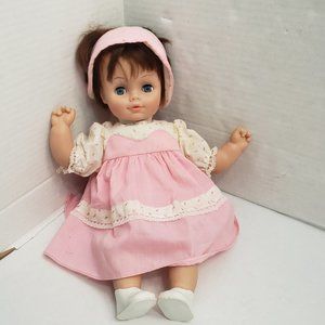 Vintage Eugene Baby Blue Sleepy Eye Doll Pink Lace Dress1978 17"